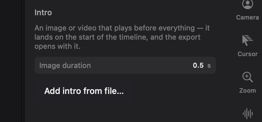 The Intro tool in the Video tab