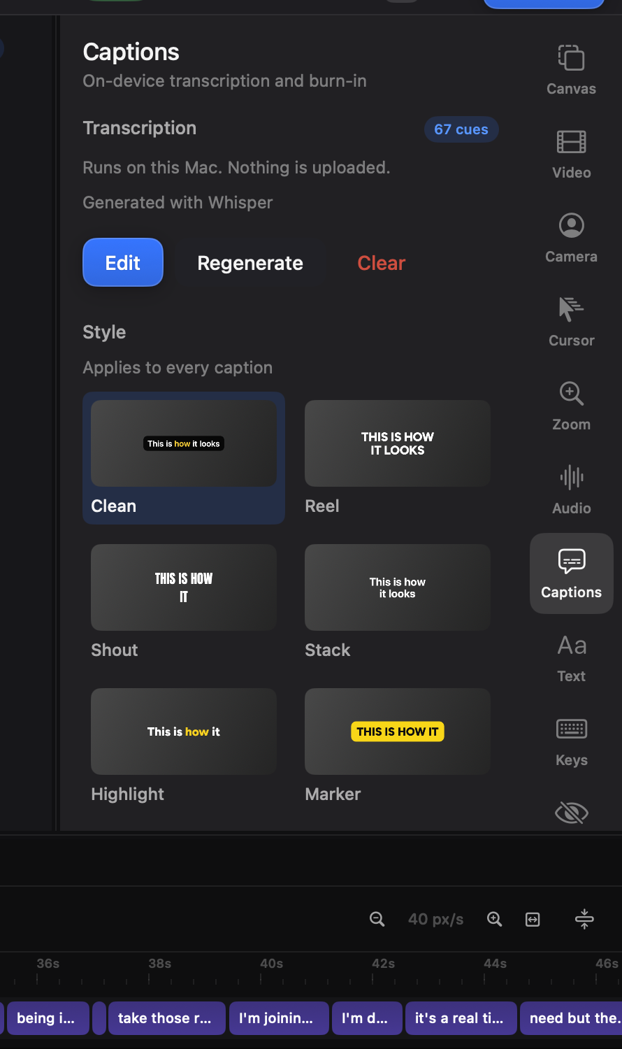 The Captions tab.