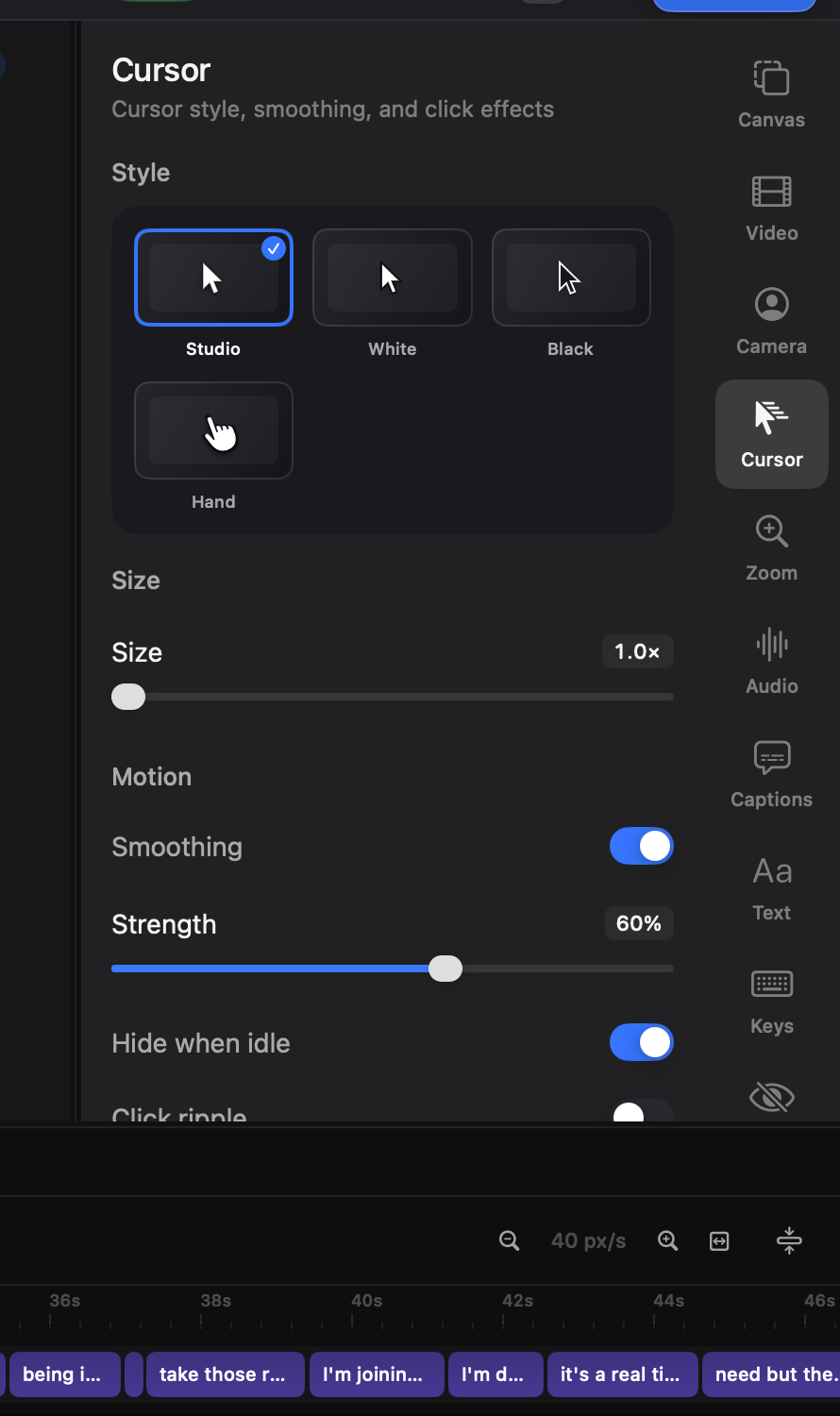 The Cursor tab.